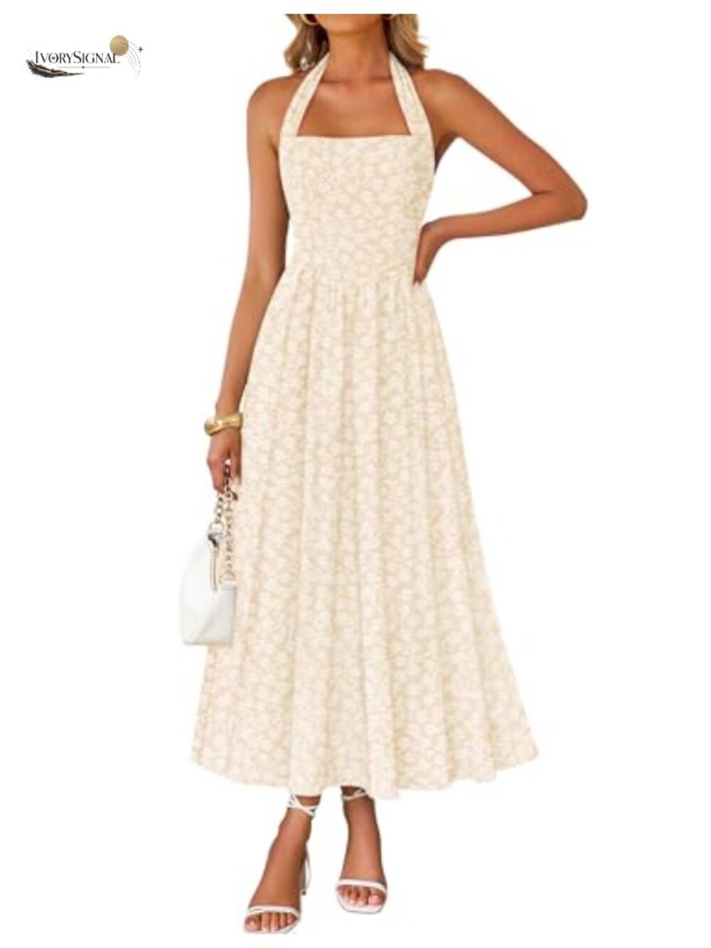 Women's Floral Halter Maxi Dress Sleeveless Wedding Guest Cocktail